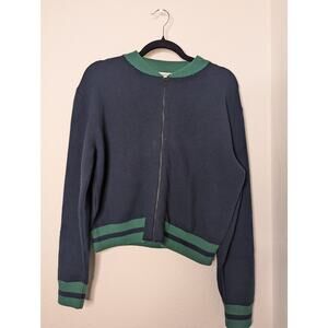 MNG Blue Green Zip-Up Bomber Shacket Preppy Nautical S